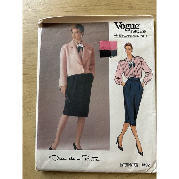 3 VTG Vogue 80s Sew Patterns Ralph Lauren 1643, Oscar D La Renta 1592, Dior 1948 - Picture 7 of 12